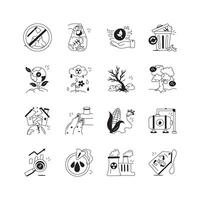 This icon set depicts various environmental problems like deforestation, plastic pollution, acid rain vector