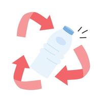Recycling arrows around a plastic bottle, representing waste reduction vector