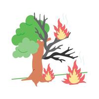 Burning tree symbolizing the impact of wildfires on the environment vector