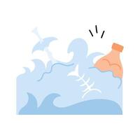 Ocean with trash representing marine pollution issues vector