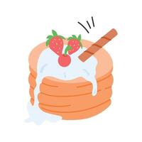 Stack of pancakes topped with fresh fruits and syrup vector