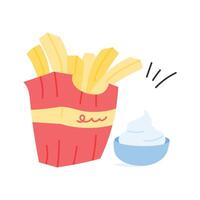 Golden French fries in a container, fast food design vector