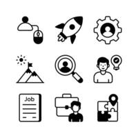 This icon set represents various aspects of career development and job seeking, including online applications vector