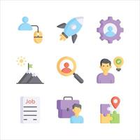 This icon set represents various aspects of career development and job seeking, including online applications vector