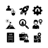 This icon set represents various aspects of career development and job seeking, including online applications vector
