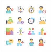A set of modern icons representing various aspects of business management, including teamwork vector