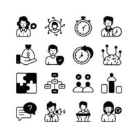 A set of modern icons representing various aspects of business management, including teamwork vector