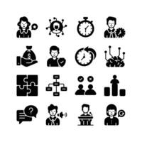 A set of modern icons representing various aspects of business management, including teamwork vector