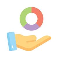 Pie chart and hand, representing data analysis and insights vector