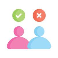 Two people with checkmark and cross, symbolizing choices and decisions vector