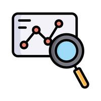 Graph with magnifying glass, symbolizing market research vector