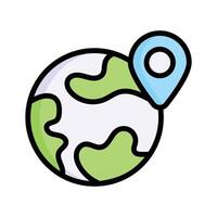 Globe with a location pin, symbolizing international reach vector