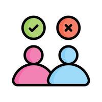 Two people with checkmark and cross, symbolizing choices and decisions vector