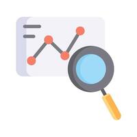Graph with magnifying glass, symbolizing market research vector