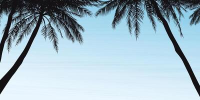 Silhouette palm trees with blue sky background graphic illustration have blank space. vector