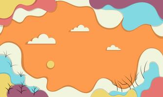 Abstract Landscape with Wavy Shapes, Clouds, and Sun vector