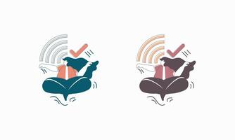 Two illustrations of a female character with checkmarks and a wifi signal above her head vector