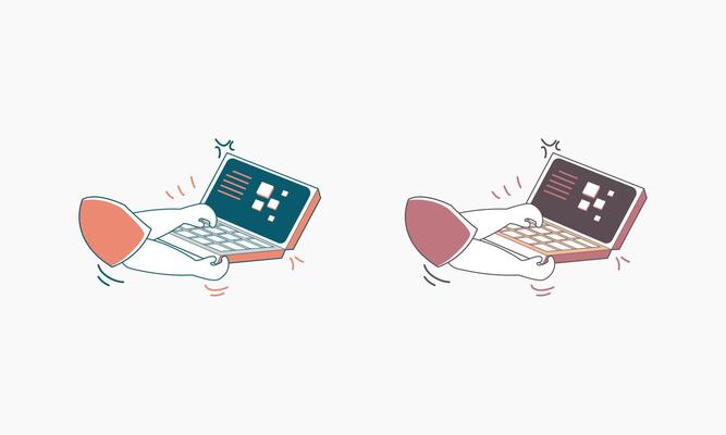 Two Cartoon Hands Holding Open Makeup Palettes