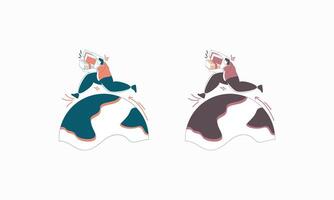 Two People Running with Boxes on a Globe vector