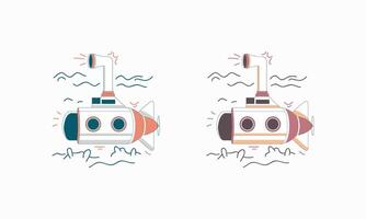 Two Cartoon Submarines With Periscopes and Propellers vector