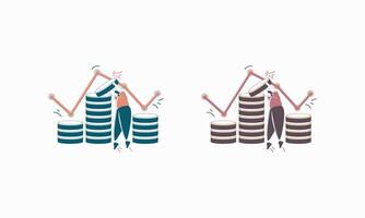 Two People Pushing Up a Stack of Coins with a Line Graph vector