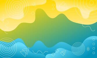 Abstract Background with Yellow, Green, and Blue Wavy Shapes and Geometric Elements vector