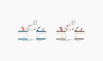 Two Cartoon Observatories With Telescopes Shooting Out Of Them vector