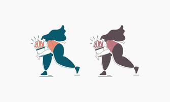A woman running and holding a potted plant with a happy expression vector