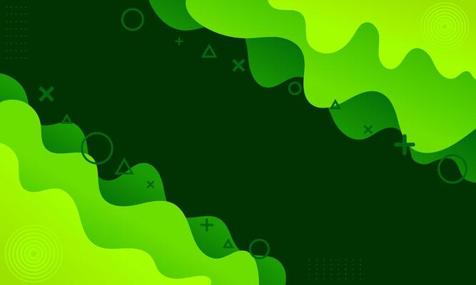 Abstract Green and Yellow Wavy Background with Geometric Shapes