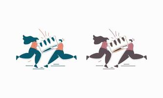 Two Pairs of People Running and Holding a Giant Crown vector