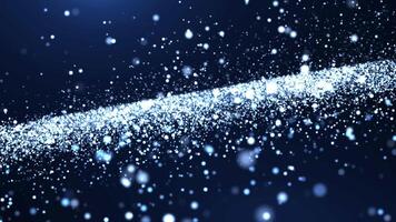 Abstract background of flying glowing particles on a blue background. beautiful nebula, fairy dust, seamless loop, 4K. video