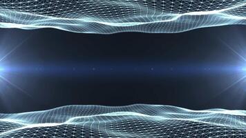 Abstract glowing wave from of particles and dots moves on a blue background, big data visualization, futuristic and digital background, 3D, 4K video