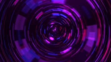Digital futuristic tunnel or travel through time and space at high speed, moving bright neon lines. High tech corridor, warp speed video