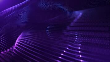 Abstract background with wavy shape particles, digital purple waves. Seamless loop 4k video