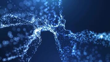 Abstract glowing wave from of particles and dots moves on a blue background, big data visualization, futuristic and digital background, 3D, 4K video