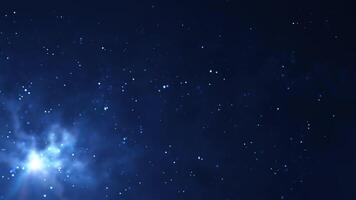 Animation of abstract glowing glitter particles. Flight of bright dots and particles on a blue background. video