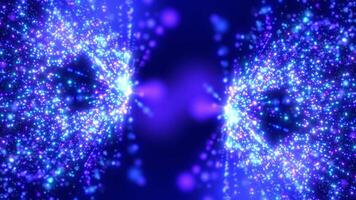 Abstract digital background with glowing neon particles or bright rays of dotted light. movement of a stream of glowing bright lines of particles. Futuristic background video