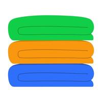 A stack of three folded towels in green, orange and blue, isolated on white background, illustration vector
