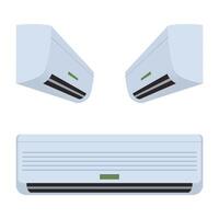 Three air conditioners in different positions, side view and front view, isolated on a white background, illustration, device for controlling room temperature vector
