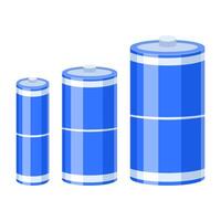 Illustration of three blue batteries of different sizes, isolated on a white background vector