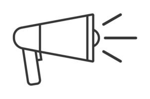 Line art of a megaphone, an illustration typically used for advertising, isolated on a white background. Side view of a loudspeaker vector