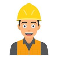 Illustration of a young factory worker smiling, wearing a yellow helmet and work uniform, isolated on a white background, avatar design vector