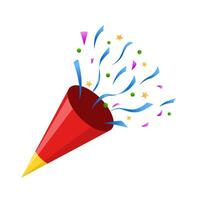 Exploding party popper with confetti, isolated on a white background, illustration vector