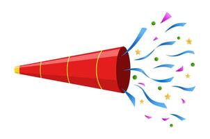 Exploding party popper with confetti, isolated on a white background, illustration, side view vector