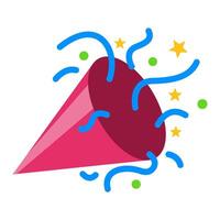 Exploding party popper with confetti, isolated on a white background, illustration, pink object, emoji vector