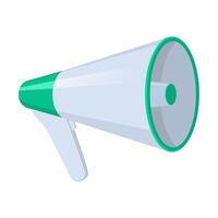 Green and white megaphone isolated on white background. Loudspeaker side view. Illustration vector