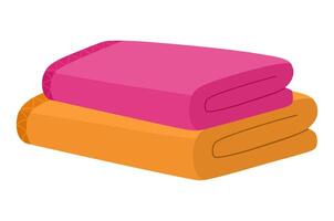 A stack of two folded towels in pink and orange vector