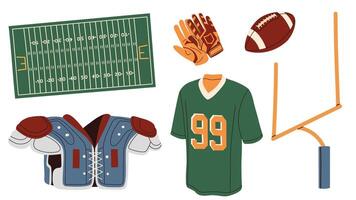 American football elements set. Field goal gate, ball and uniform isolated on white background. vector