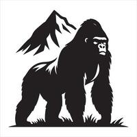 A simple, uncomplicated animal Graphic silhouette of a gorilla Black silhouette on a white background vector