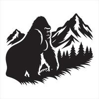 A gorilla in silhouette, sitting on the ground and resting his hands on his knees vector